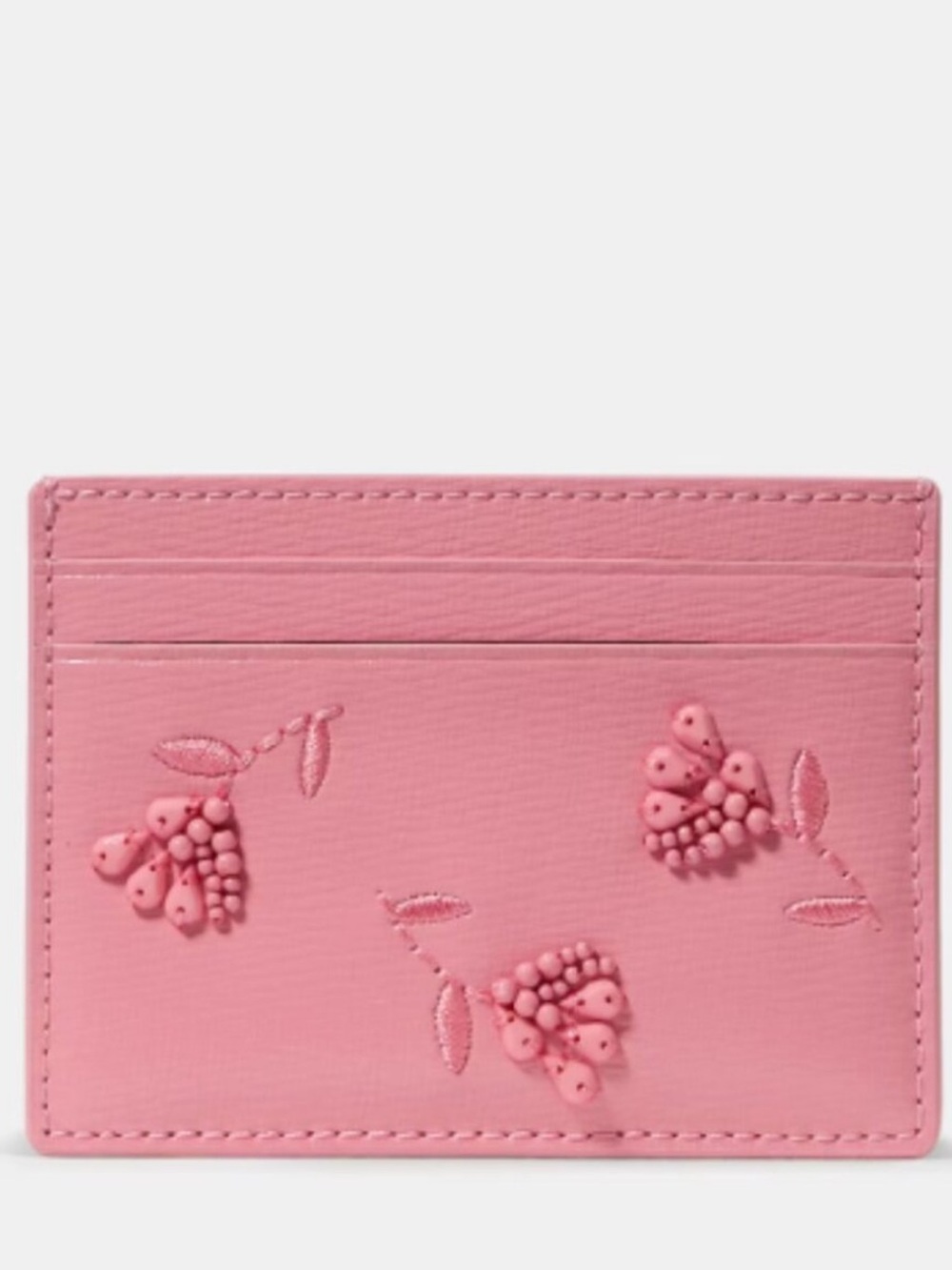 kate spade New York Small Slim Cardholder in Grapefruit w/ Floral Embellishments